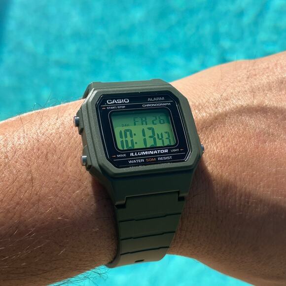 Casio W-217H Mod Green Gel Filter Green Case and Silicone Strap 50m Digital NIB - Picture 11 of 17